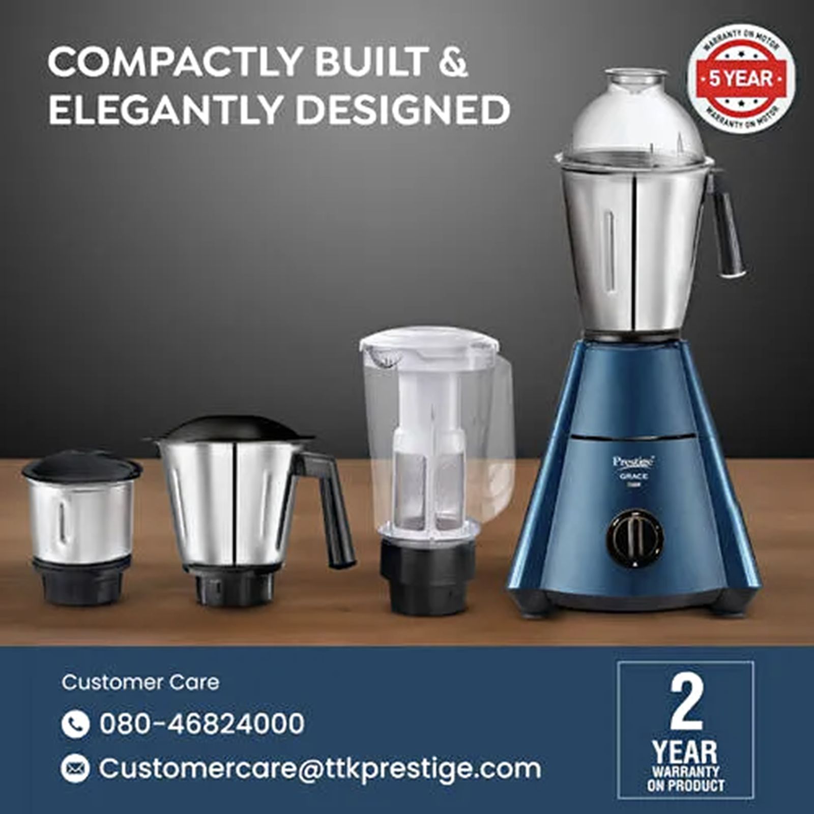 Buy Prestige Grace 750 Watt 4 Jars Juicer Mixer Grinder (Dome